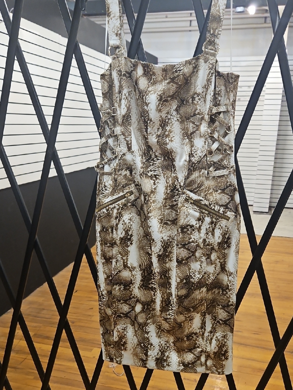 Cache Brown and Cream Snakeskin Print Pinafore Dress